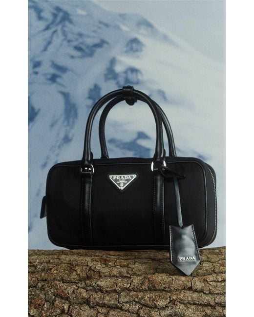 Prada Black Bauletto Leather-trimmed Re-nylon Top Handle Bag