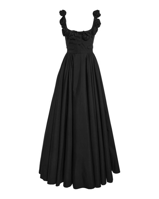 Giambattista Valli Black Rosette-Detailed Cotton Poplin Maxi Dress