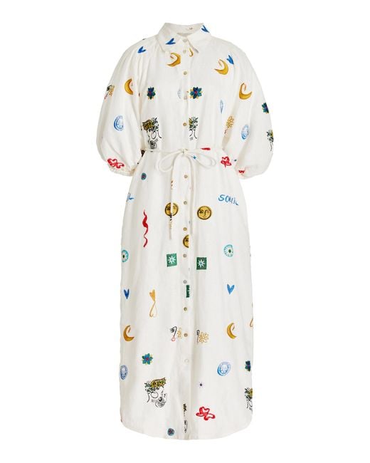 ALÃMAIS Soleil Embroidered Linen Shirt Dress in White | Lyst