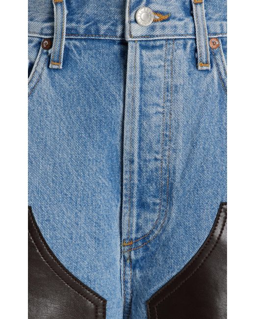 Agolde Blue Ryder Leather-detailed Rigid High-rise Straight-leg Jeans