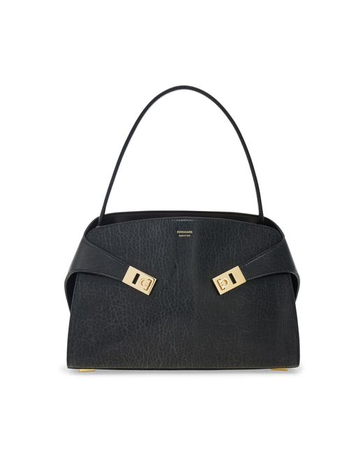 Ferragamo Black Small Hug Leather Shoulder Bag