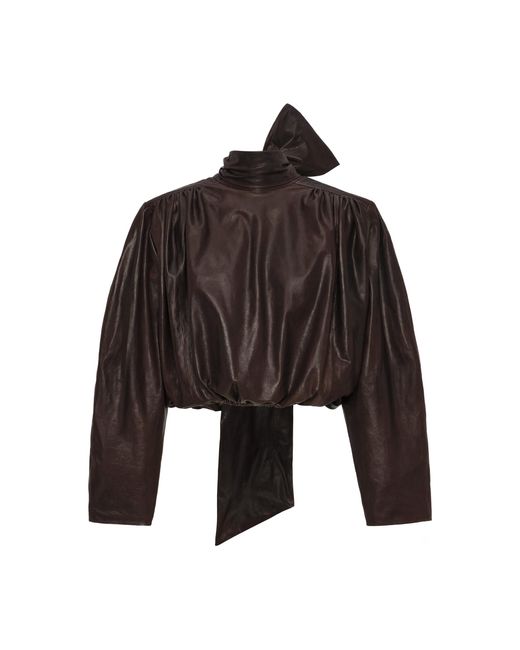 Magda Butrym Brown High-Neck Leather Top