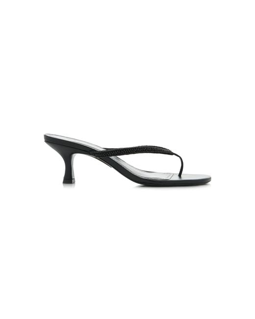 Staud Black Freja Beaded Leather Thong Sandals