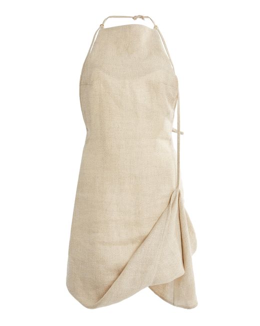 Jacquemus White Figuerolles Draped Halterneck Linen-blend Mini Dress