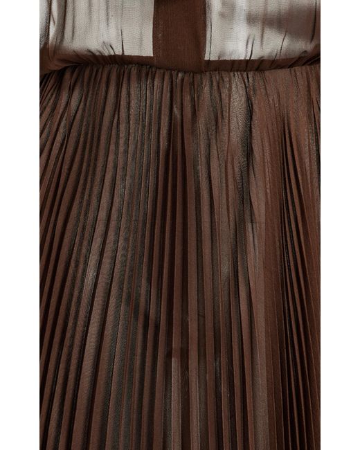 Sergio Hudson Brown Tie-neck Silk Midi Dress