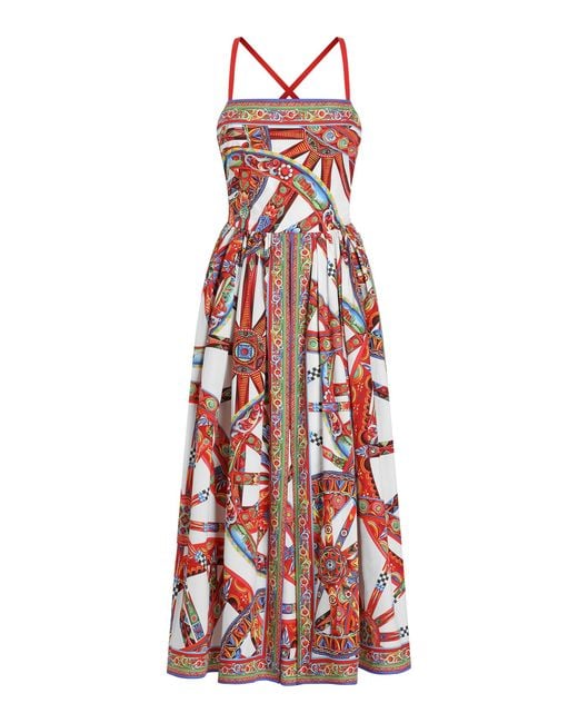 Dolce & Gabbana Red Printed Cotton Midi Dress