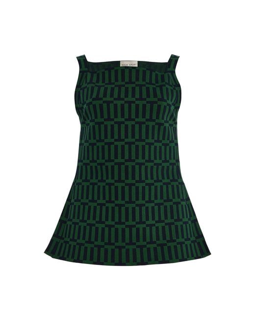 High Sport Green Asher Cotton-Blend Geo-Jacquard Apron Top