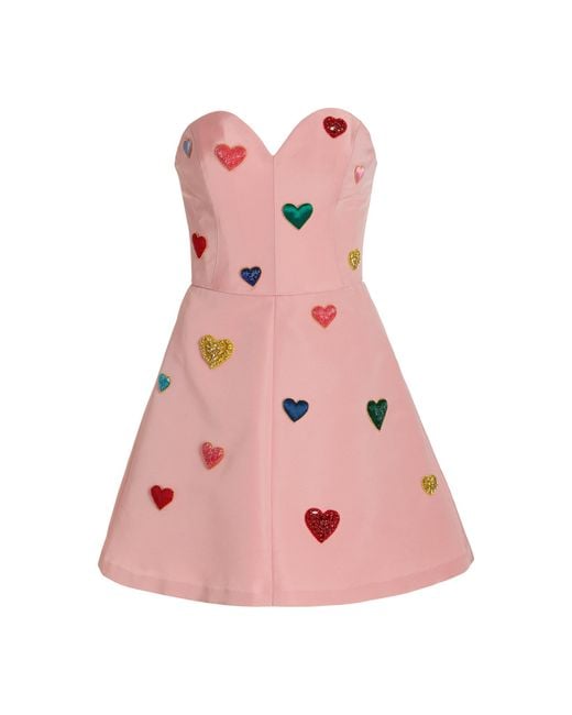 Carolina Herrera Pink Heart-embroidered Silk Faille Mini Dress