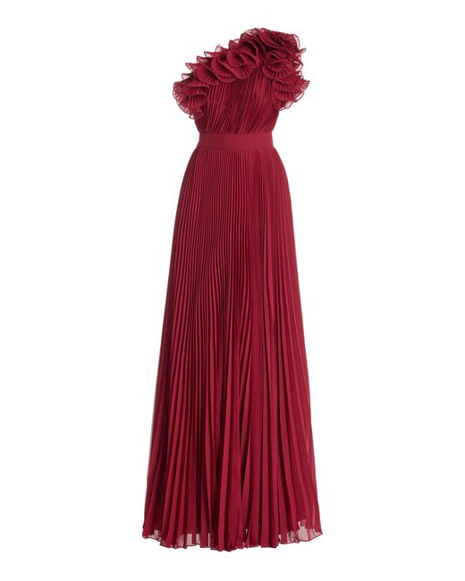 Elie Saab Red Ruffled Georgette Gown