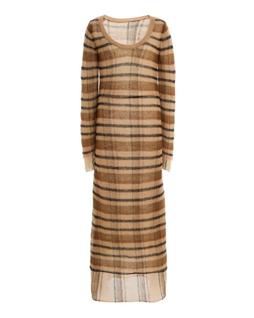 Staud Natural Anora Plaid Knit Maxi Dress