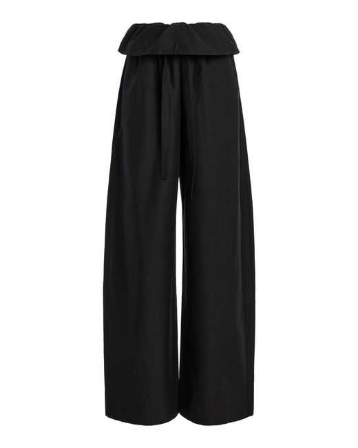 Matteau Black Exclusive Gathered-Waist Cotton-Silk Trousers