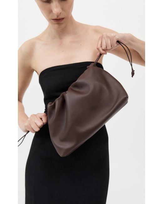 St. Agni Black Drawstring Soft Leather Pouch Bag