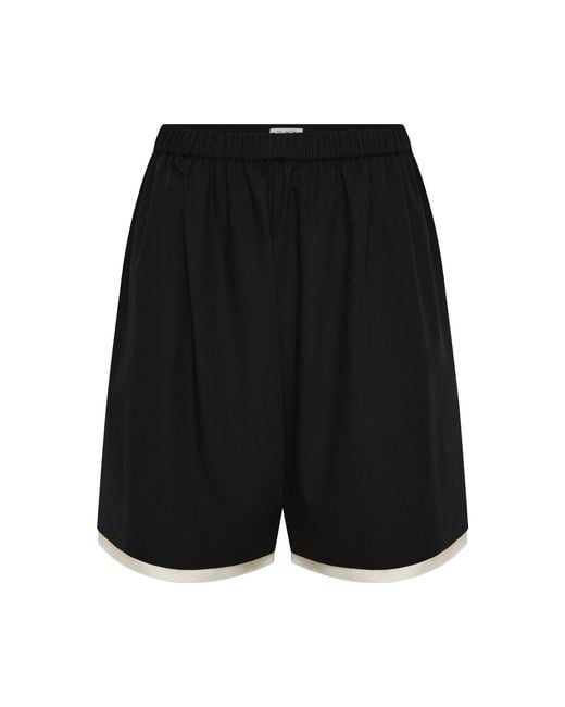 St. Agni Black Layered Bermunda Wool Shorts