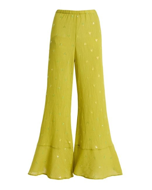 BOTEH Yellow Solene Sequined Wide-Leg Pants