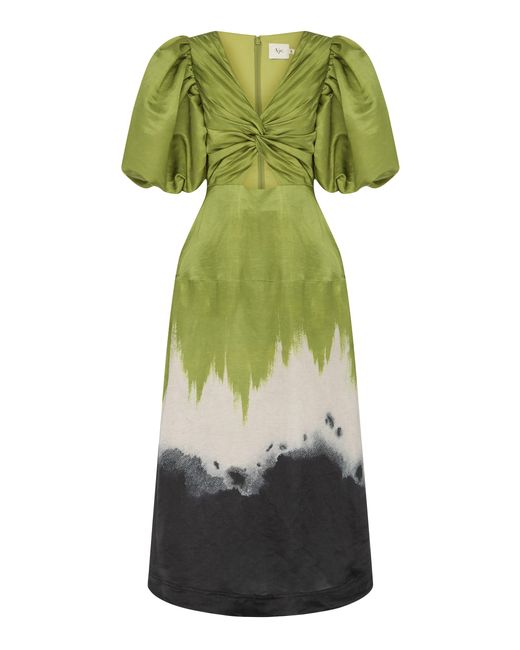 Aje. Green Arcadian Knot-accented Linen-blend Dress