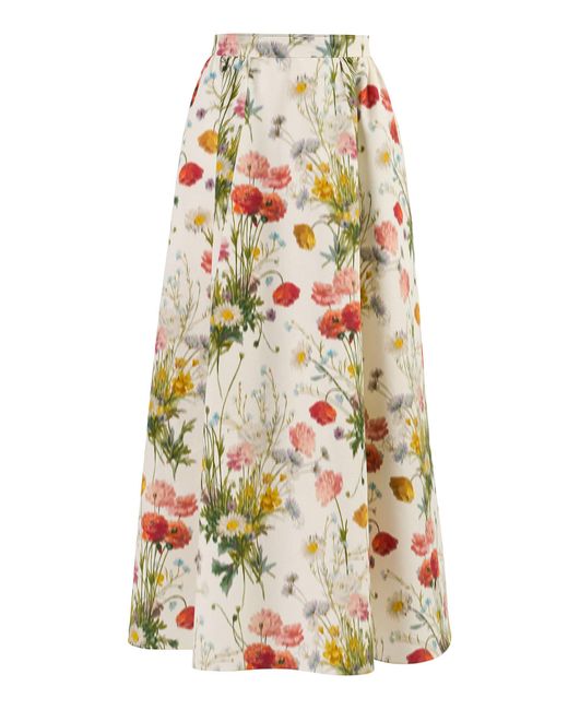 Carolina Herrera White A-Line Meadow Cotton-Blend Skirt