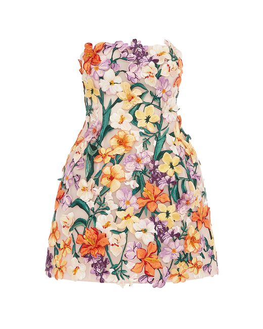LEO LIN White Roselle Hand-Embroidered Mini Dress