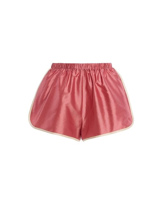 DONNI. Red Striped Silk Taffeta Mini Shorts