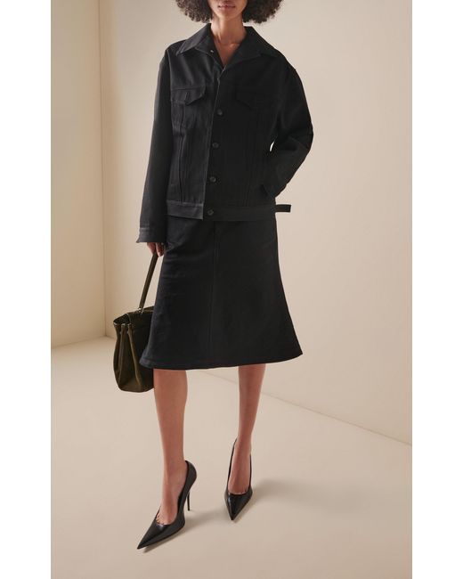 Balenciaga Black Flared Waxed Denim Midi Skirt