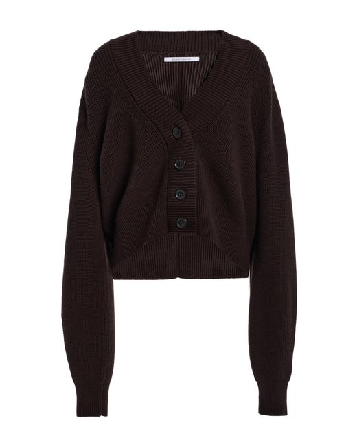 Another Tomorrow Black Ribbed Cropped Wool Cardigan