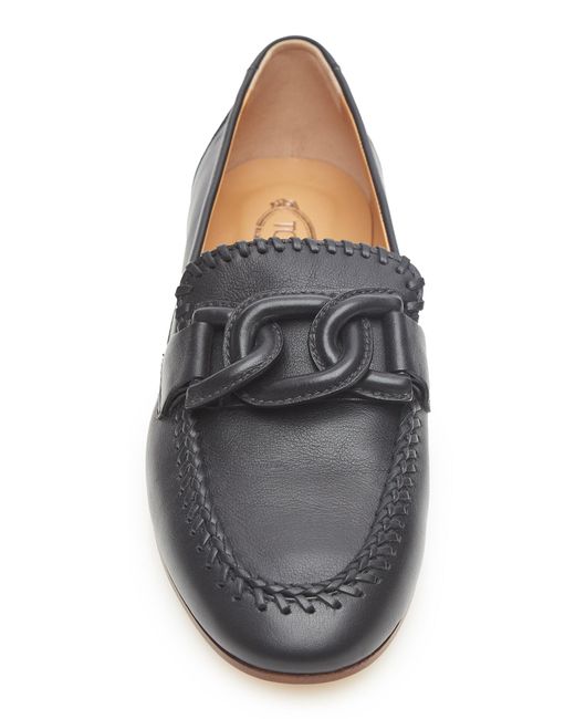Tod's Black Kate Chain Whipstitch Leather Loafers