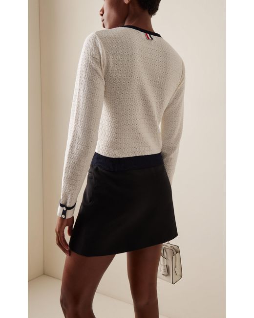 Thom Browne White Pointelle-knit Cotton Cardigan