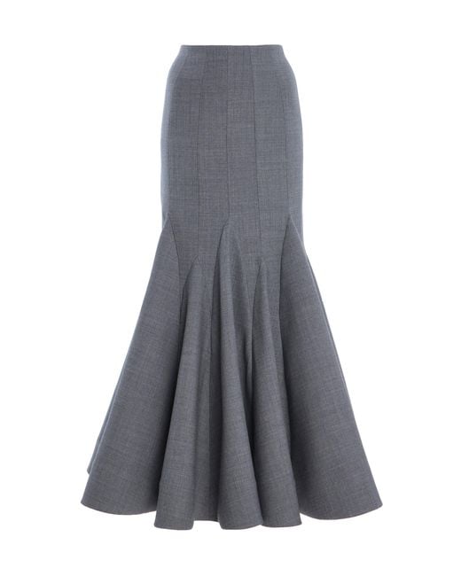 Carolina Herrera Gray Panelled Virgin Wool-Blend Midi Skirt