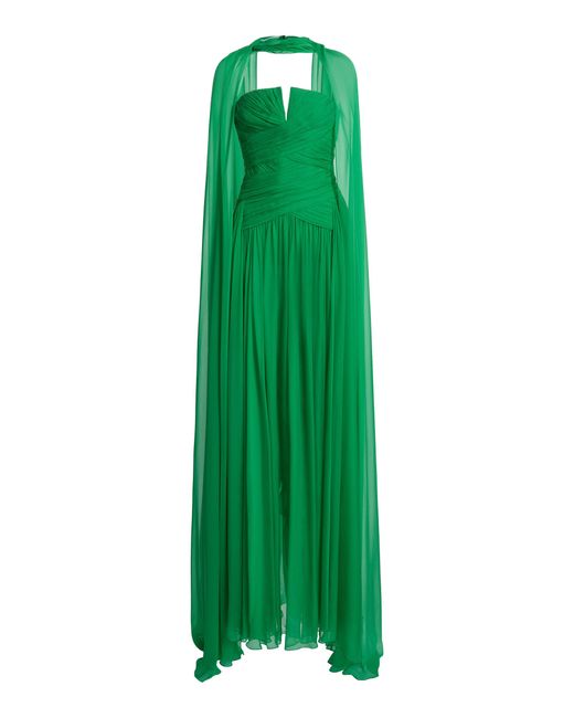 Zuhair Murad Green Keyhole Pleated Silk Gown