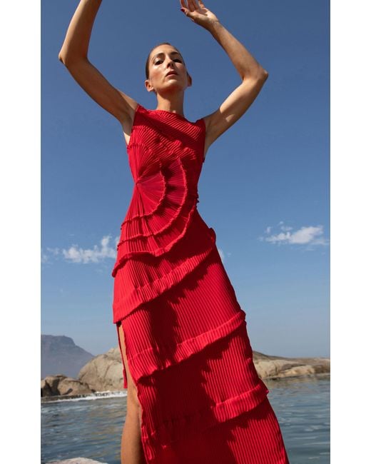 Riu ♡ Frill bolero pleats dress Georgia Hardinge Opal Ruffled Plissé-chiffon Maxi Dress in