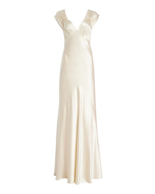 Monique Lhuillier White Draped Crepe-Satin Gown
