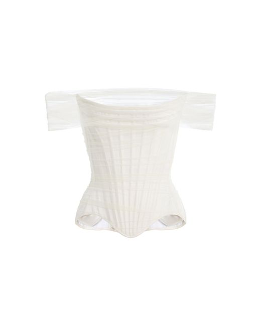 Wiederhoeft White Off-The-Shoulder Double-Faced Silk-Satin Corset