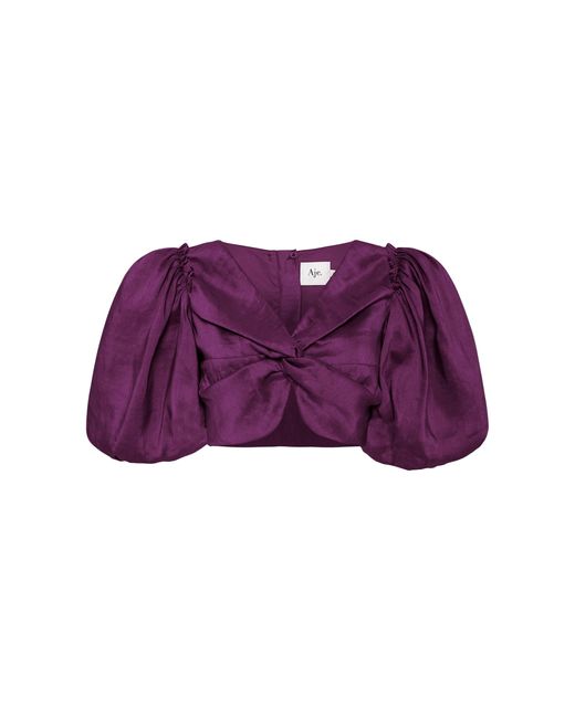 Aje. Purple Reverb Puff Sleeve Cropped Top