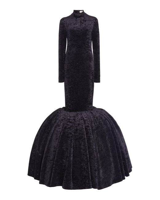 Balenciaga Black Drama Crushed-velvet Bubble-hem Gown