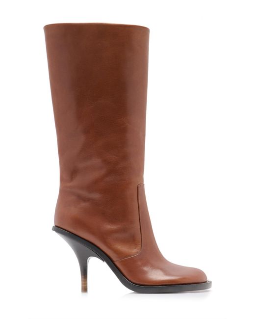 Dries Van Noten Brown Leather Knee Boots