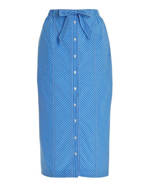 Carolina Herrera Blue Tie-detailed Cotton Midi Pencil Skirt