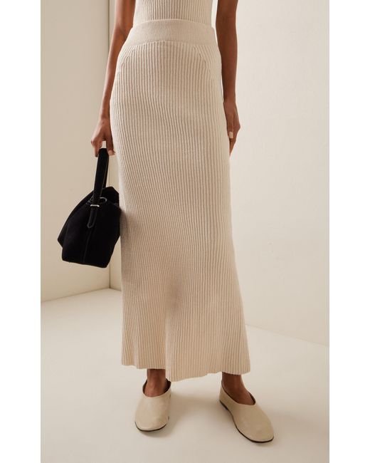Totême  White Cotton-blend Ribbed Bouclé-knit Midi Skirt