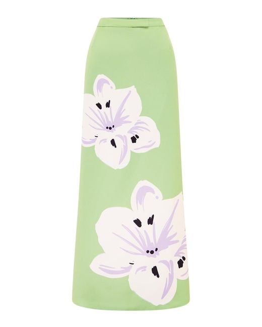 LEO LIN Green Clementine Floral-Print Maxi Skirt