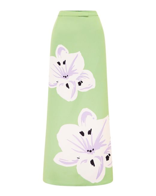 LEO LIN Green Clementine Floral-Print Maxi Skirt