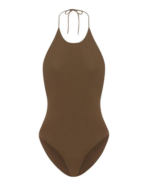 Alex Perry Brown Halter Powermesh Bodysuit