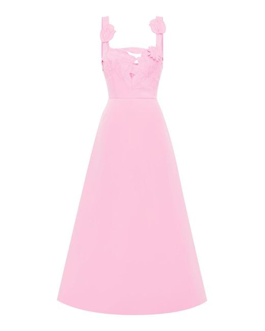 LEO LIN Pink Rianne Appliquéd Crepe Maxi Dress