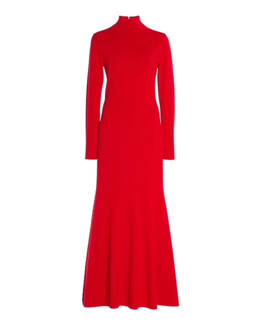 Carolina Herrera Red Turtleneck Virgin-wool Midi Dress