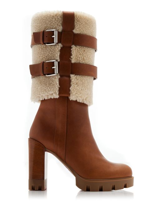 Christian Louboutin Brown Brodeback 100mm Shearling Ankle Boots