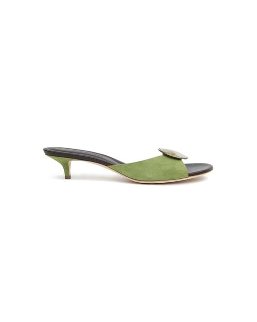 Christopher Esber Green Aura Quartz Suede Kitten Heel Mules