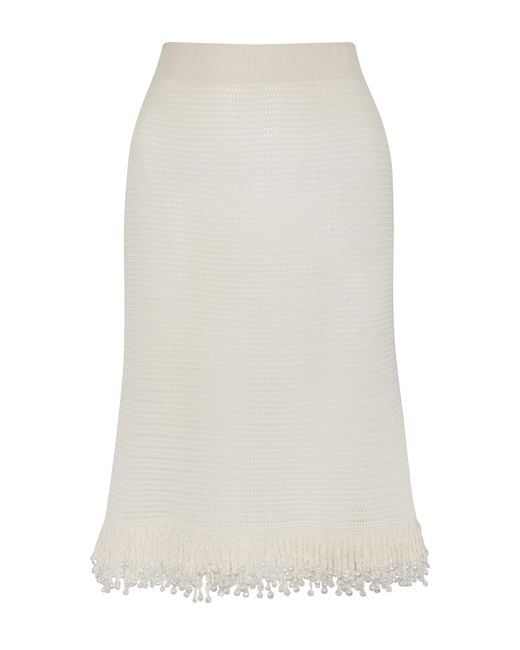 Paris Georgia White Fringe Embellished Knit Midi Skirt