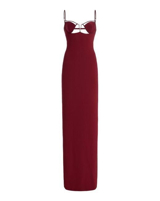 Nensi Dojaka Red V-Wire Bra Jersey Maxi Dress