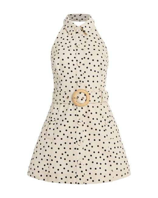 Cara Cara White Parker Polka-dot Cotton Mini Halter Shirt Dress