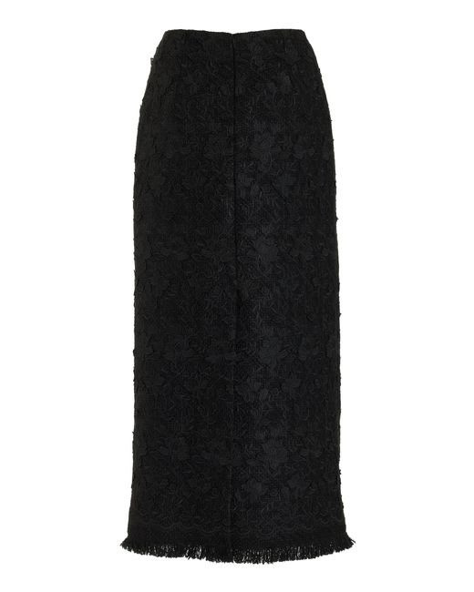 Oscar de la Renta Black Gardenia Guipure-lace Tweed Midi Pencil Skirt