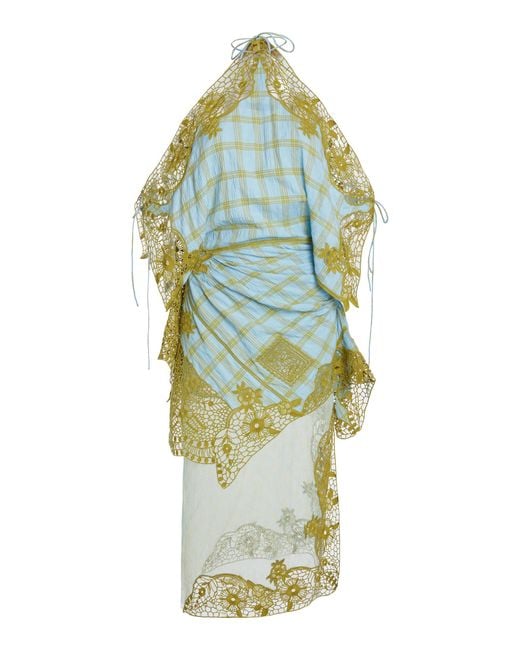 Christopher Esber Blue Embroidered Handkerchief Envelope Cotton Dress