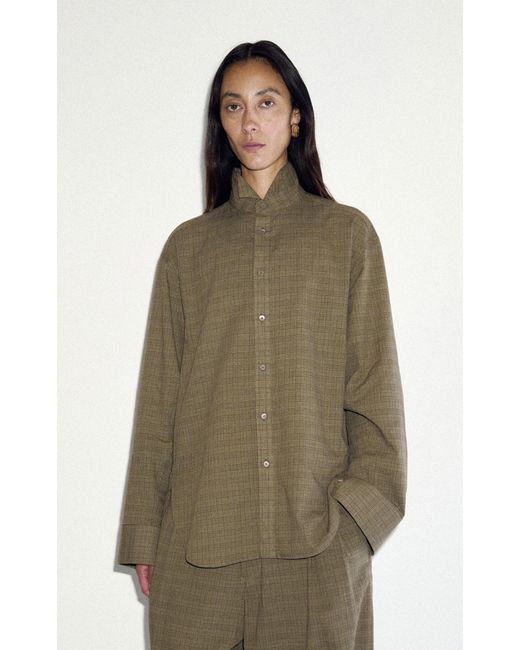 DARKPARK Green Olivia Wing Tip Collar Check Cotton Shirt