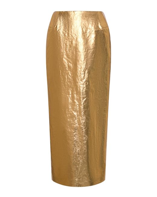 Gabriela Hearst Natural Manuela Foiled Linen Midi Skirt